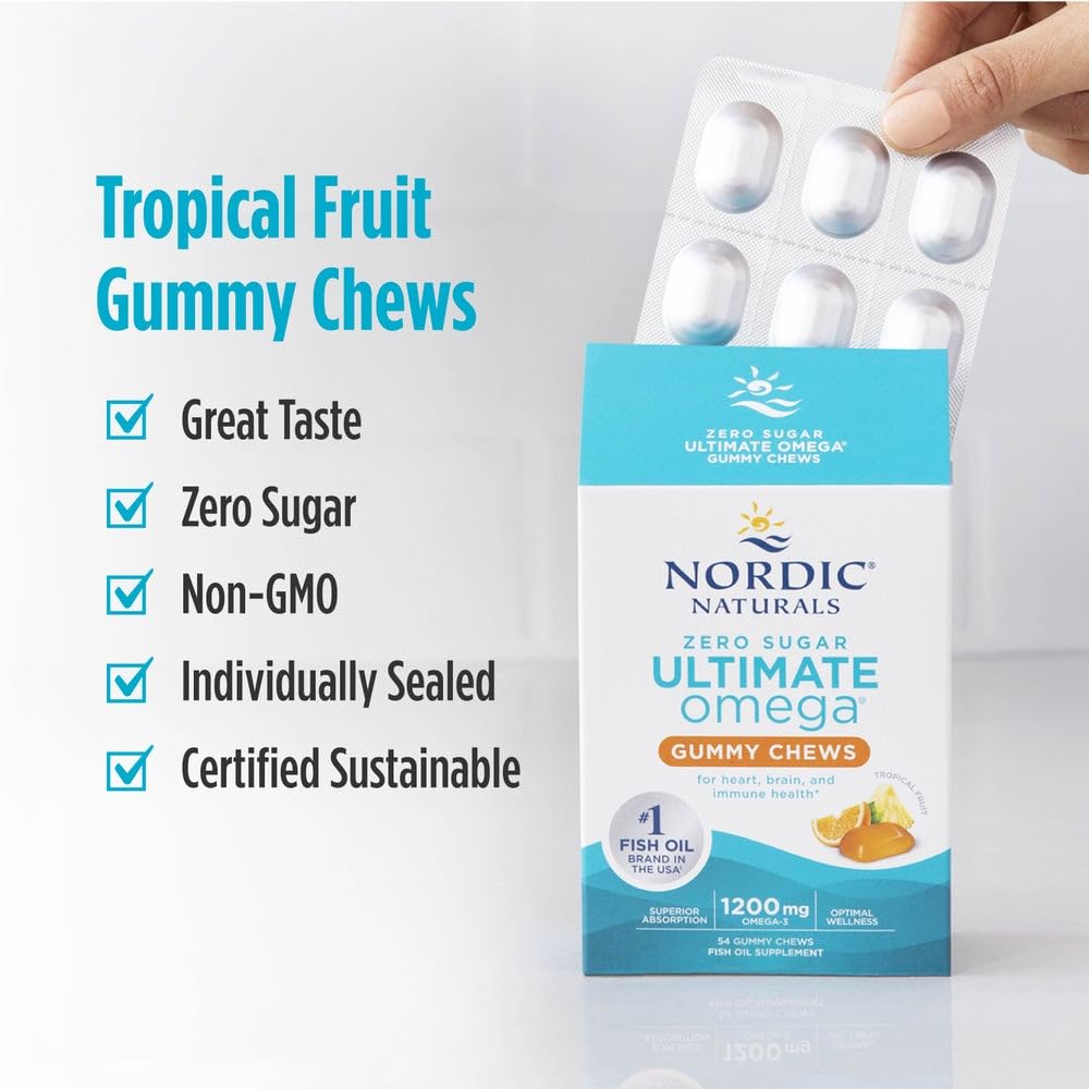 Nordic Naturals Zero Sugar Ultimate Omega Gummy Chews - Tropical Fruit - 54 Gummy Chews - Non GMO - Optimal Wellness - 27 Servings Nordic Naturals Au supplements