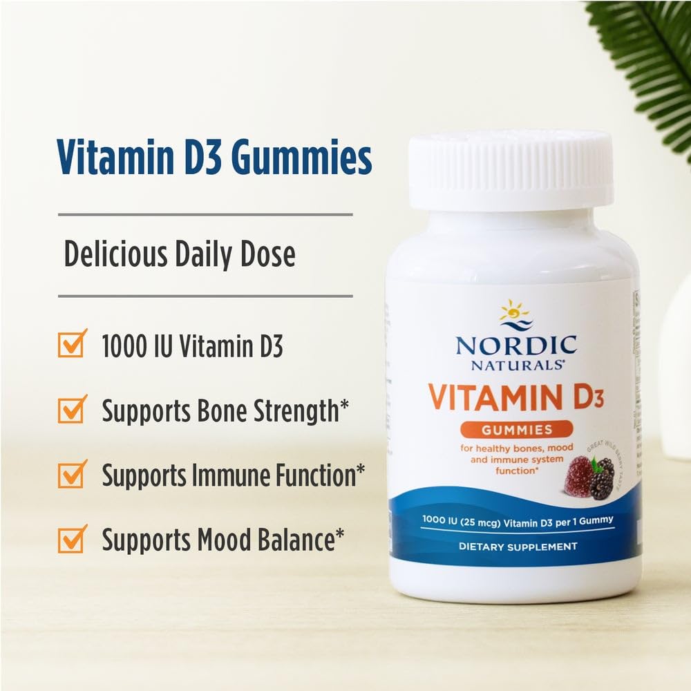 Nordic Naturals Vitamin D3 Gummies, Wild Berry - 120 Gummies - 1000 IU Vitamin D3, 1.4 mg Iron - Great Taste - Healthy Bones, Mood & Immune System Function - Non-GMO - 120 Servings Nordic Naturals Au supplements