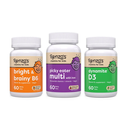 Renzo's Vitamins Adventurous Kid Bundle - Picky Eater Kids Multivitamin, Vitamin D3 for Kids, and Bright & Brainy Vitamin B6 Renzo'sAU supplements