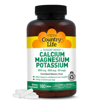 Country Life Target Mins - Calcium Magnesium Potassium Bone & Heart Health Supplement, 1000mg Calcium, 500mg Magnesium, Supports Calcium Utilization