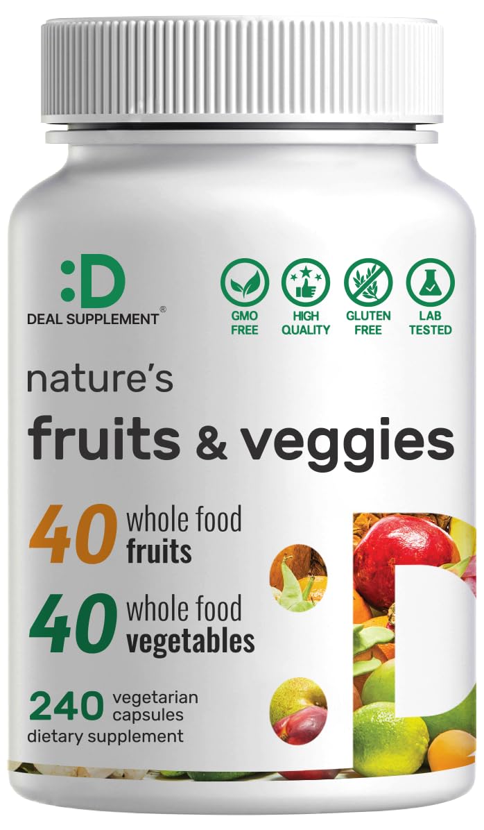 Nature’s Fruits & Veggies Supplement, 240 Veggie Capsules – 80 Whole Food Superfoods for Daily Balance – 40 Fruits with 40 Vegetables and Greens – Non-GMO, Gluten Free DEAL SUPPLEMENT Au supplements