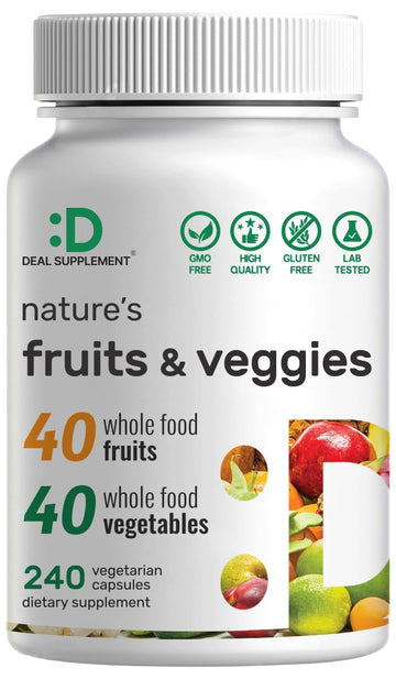 Nature’s Fruits & Veggies Supplement, 240 Veggie Capsules – 80 Whole Food Superfoods for Daily Balance – 40 Fruits with 40 Vegetables and Greens – Non-GMO, Gluten Free DEAL SUPPLEMENT Au supplements