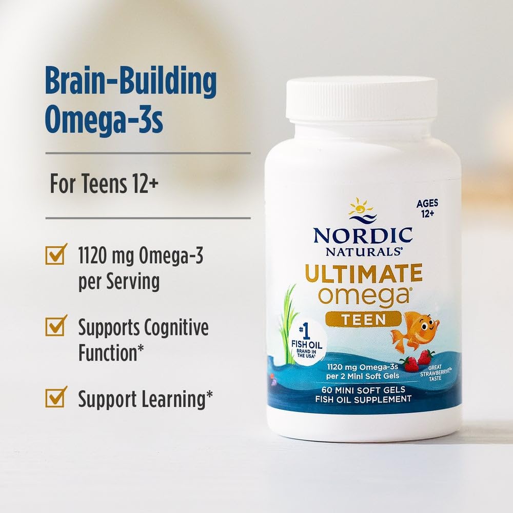 Nordic Naturals Ultimate Omega 2X Teen, Strawberry - 60 Mini Soft Gels - 1120 mg Total Omega-3s with EPA & DHA - Brain Health, Positive Mood, Social Development, Learning - Non-GMO - 30 Servings Nordic Naturals Au supplements