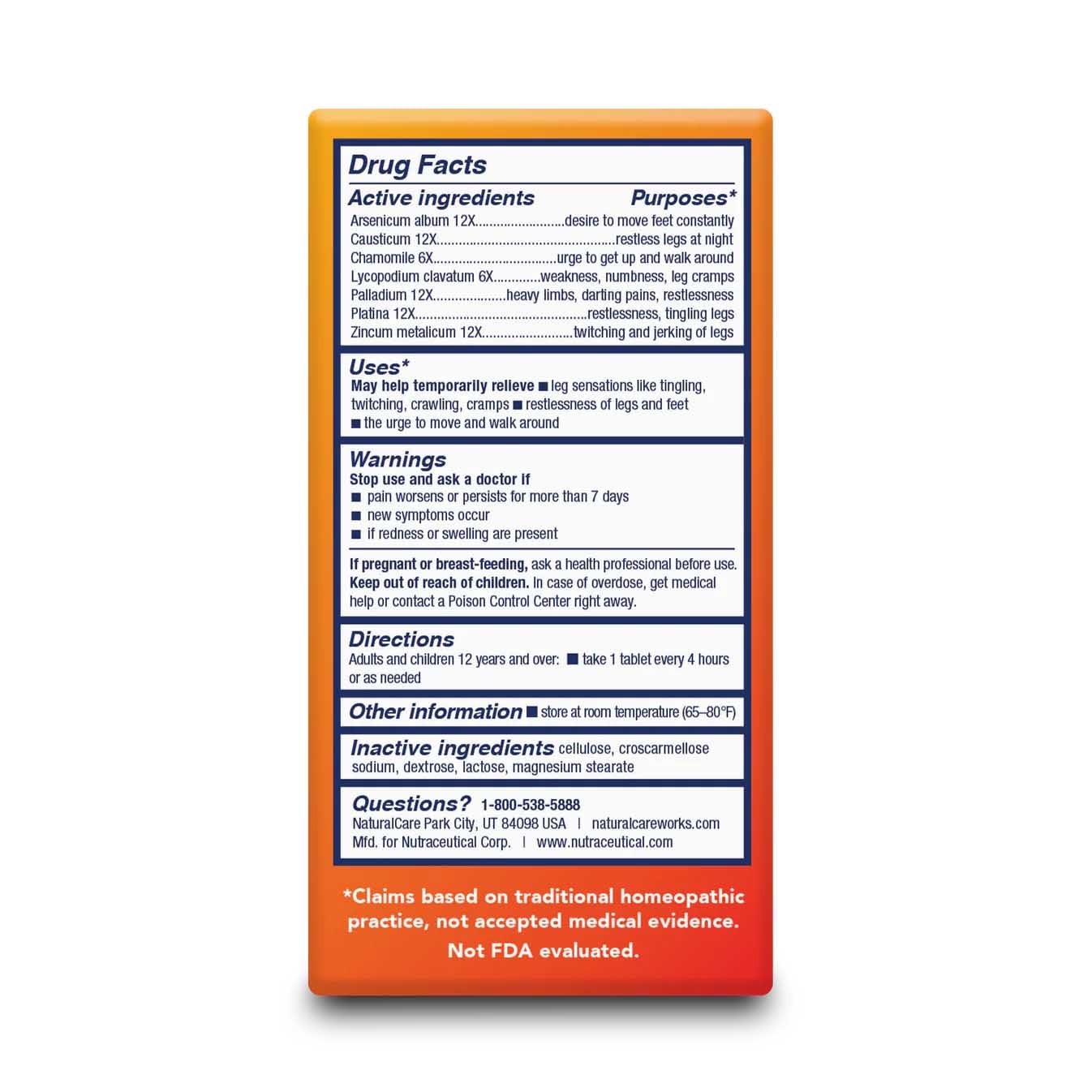 NaturalCare Restless Legs, Homeopathic Tablets, 60ct Natra-Bio Au supplements