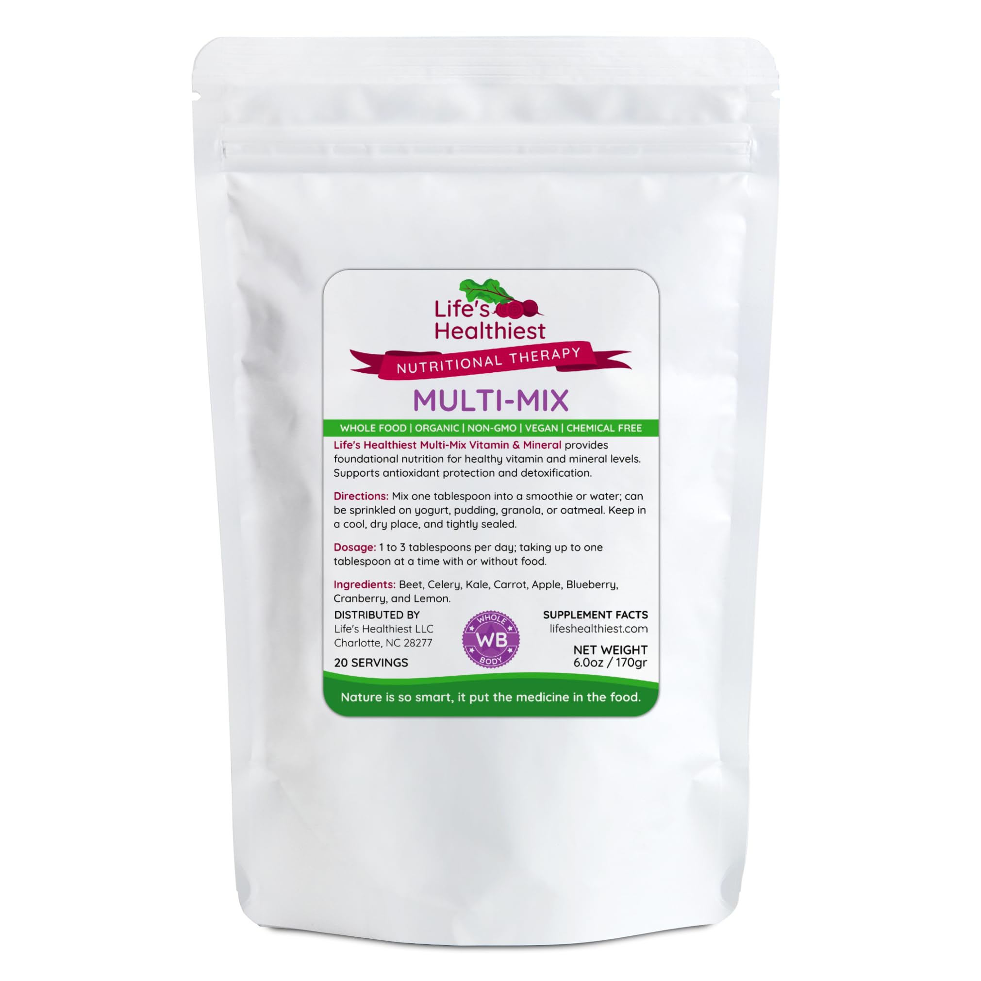 The Beet Lady Life's Healthiest Multi Mix Vitamin & Mineral Whole Food Therapy Blend with Real Fruit & Vegetables. Organic, Plant-Based, Non-GMO. 6 oz The Beet Lady Au supplements