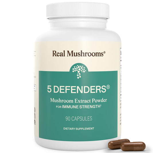 Real Mushrooms 5 Defenders - Adaptogenic Mushrooms Complex with Chaga, Reishi, Turkey Tail, Maitake & Shiitake for Wellness Support Real MushroomsUS supplements