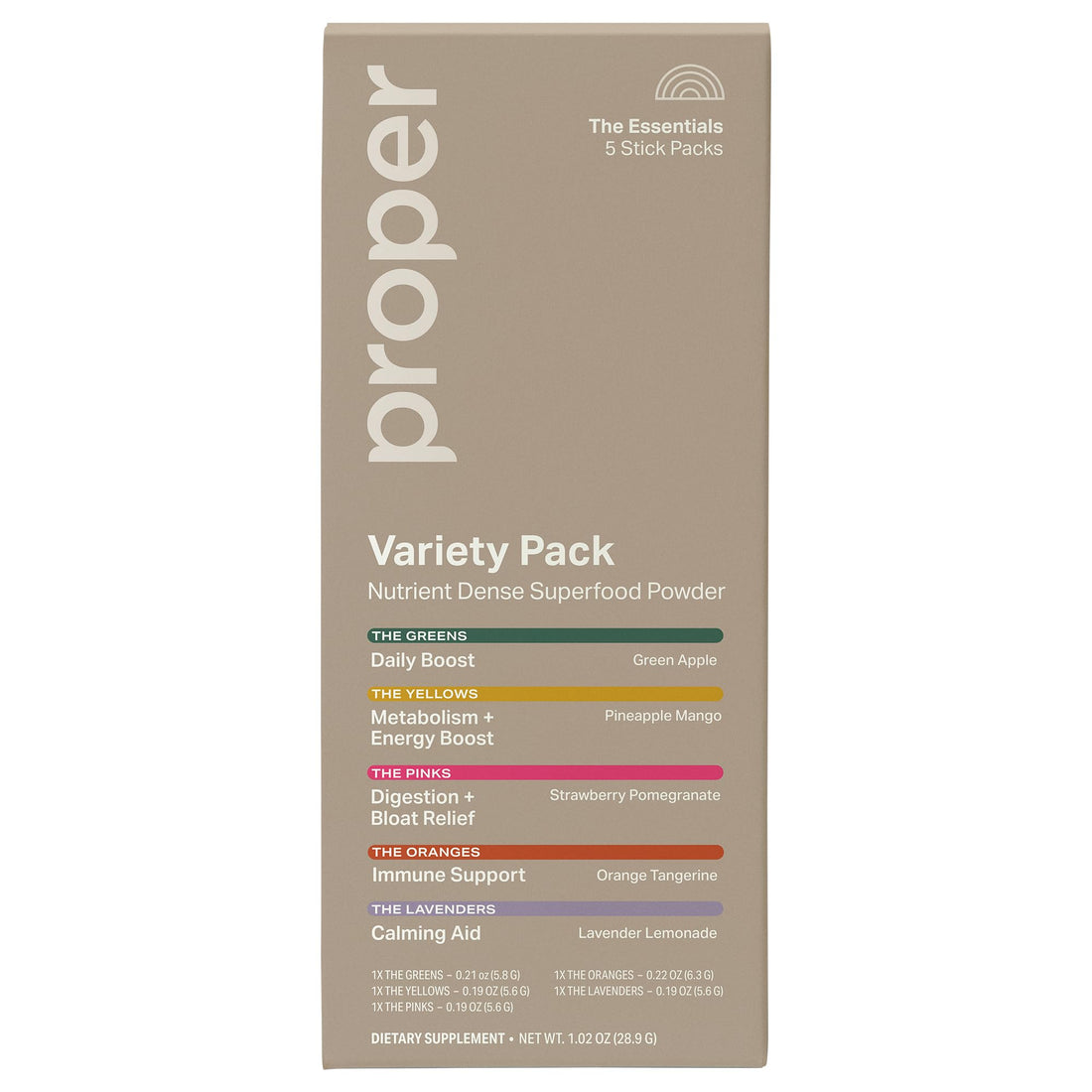 Proper The Essentials Super Foods Powder 5-Stick Variety Pack - Super Greens, Gut Health, Metabolism & Energy, Calm Magnesium Powder & Immune Support Supplement Packs Proper Au supplements