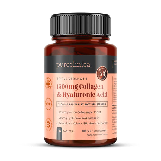 pureclinica 1500mg UltraColl Collagen (1200mg) and Hyaluronic Acid (300mg) x 180 Tablets - 6 Months Supply pureclinicaUS supplements
