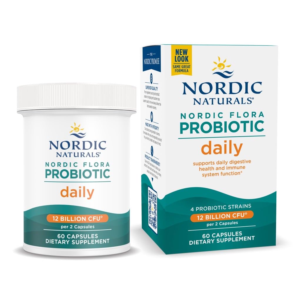 Nordic Naturals Nordic Flora Probiotic Daily - 60 Capsules - 4 Probiotic Strains with 12 Billion Cultures - Optimal Wellness, Immune Support, Digestive Health - Non-GMO, Vegan - 30 Servings Nordic Naturals Au supplements