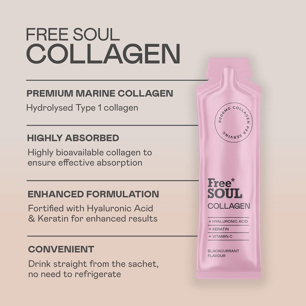 Marine Collagen Liquid 8000mg with Hyaluronic Acid, Keratin, & Vitamin C, 14 x 8000mg Hydrolysed Collagen Free Soul Au supplements
