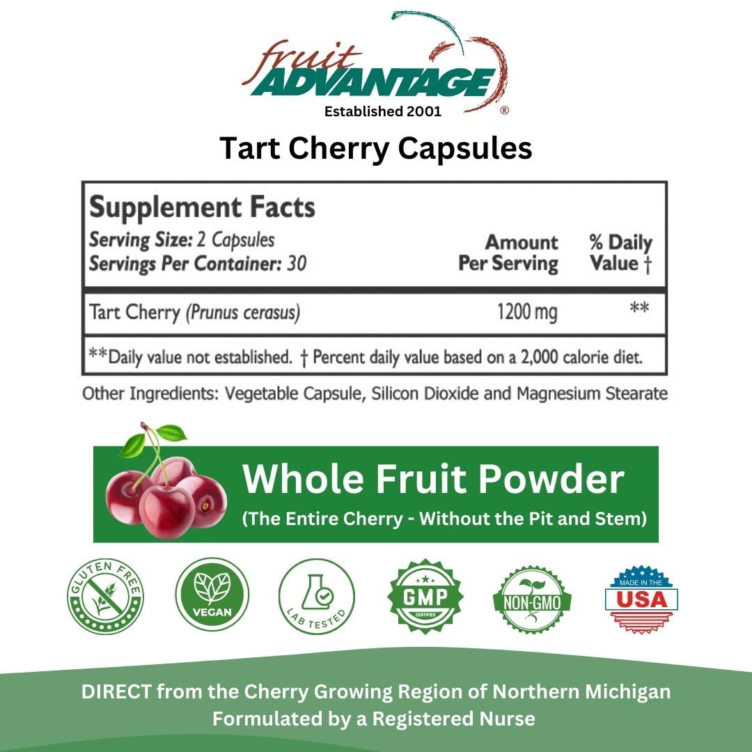 Fruit Advantage Montmorency Tart Cherry Capsules Joint Formula 1200 mg per Serving - 60 Vegetarian Capsules Fruit Advantage Au supplements