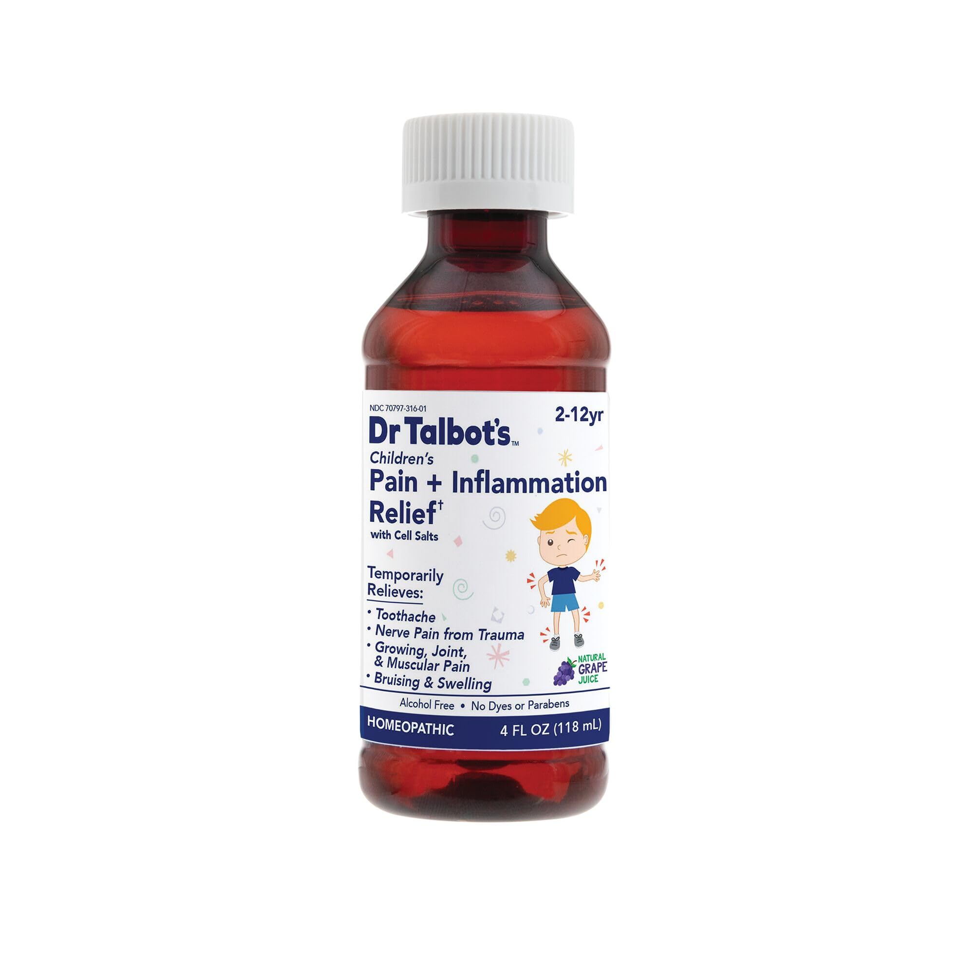 Dr. Talbot's Pain + Inflammation Relief Liquid Medicine for Children, Includes Dosage Cup, Grape Juice Flavor, 4 Fl Oz (Packaging May Vary) Dr. Talbot's Au supplements
