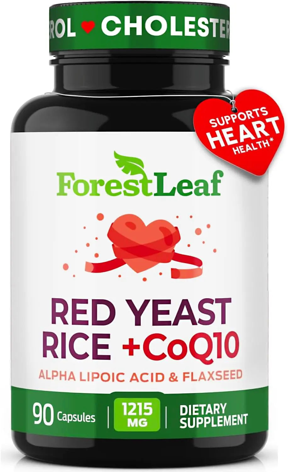 Red Yeast Rice 1215 mg. Capsules - Extra Strength Red Rice Yeast with CoQ10 Supplement, Plus Alpha Lipoic Acid & Organic Flaxseed, Citrinin Free, Supports Cardiovascular Health, Non-GMO 90 Veggie Caps ForestLeaf Au supplements