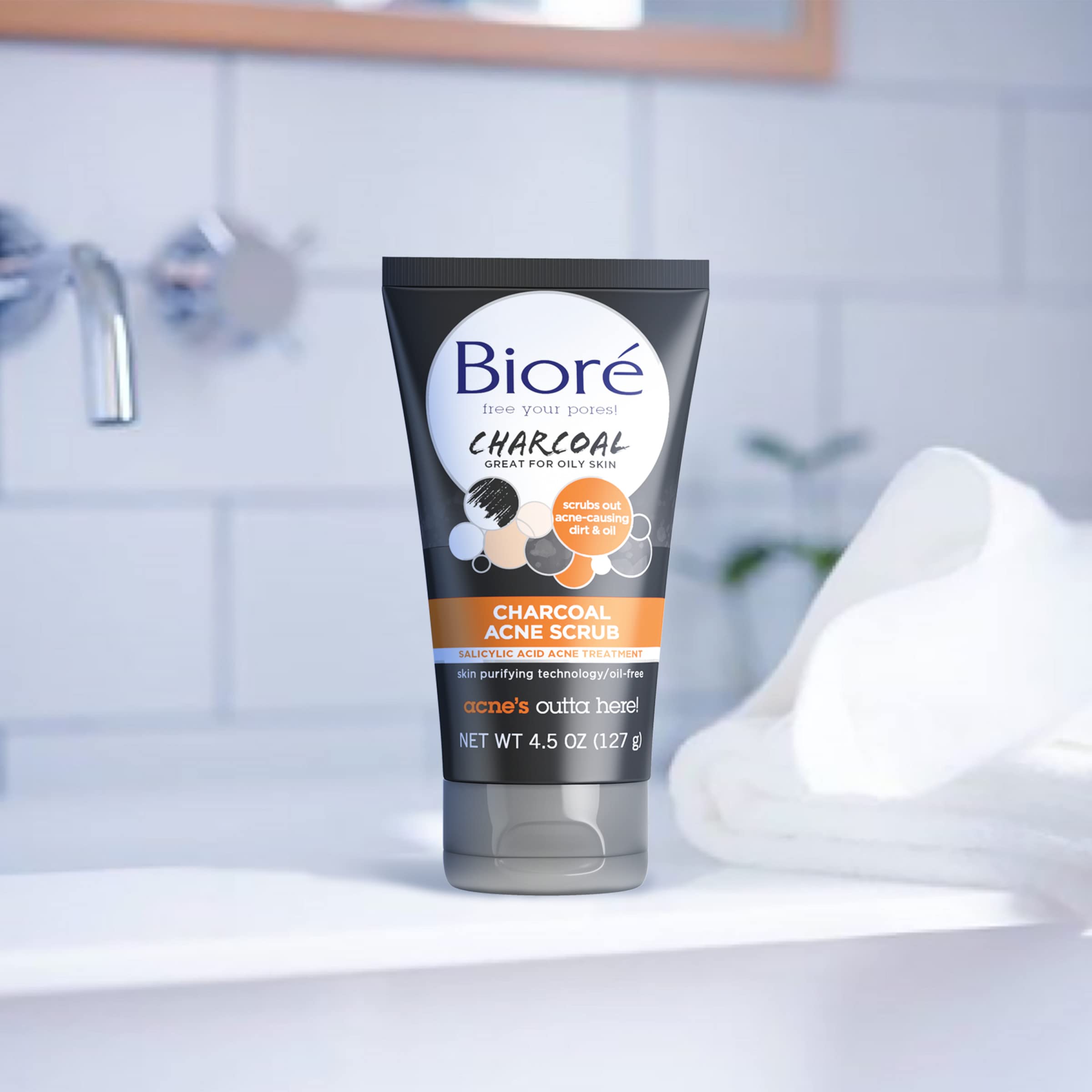 Bioré Charcoal Acne Face Scrub, with 1% Salicylic Acid and Natural Charcoal, Helps Prevent Biore Au supplements