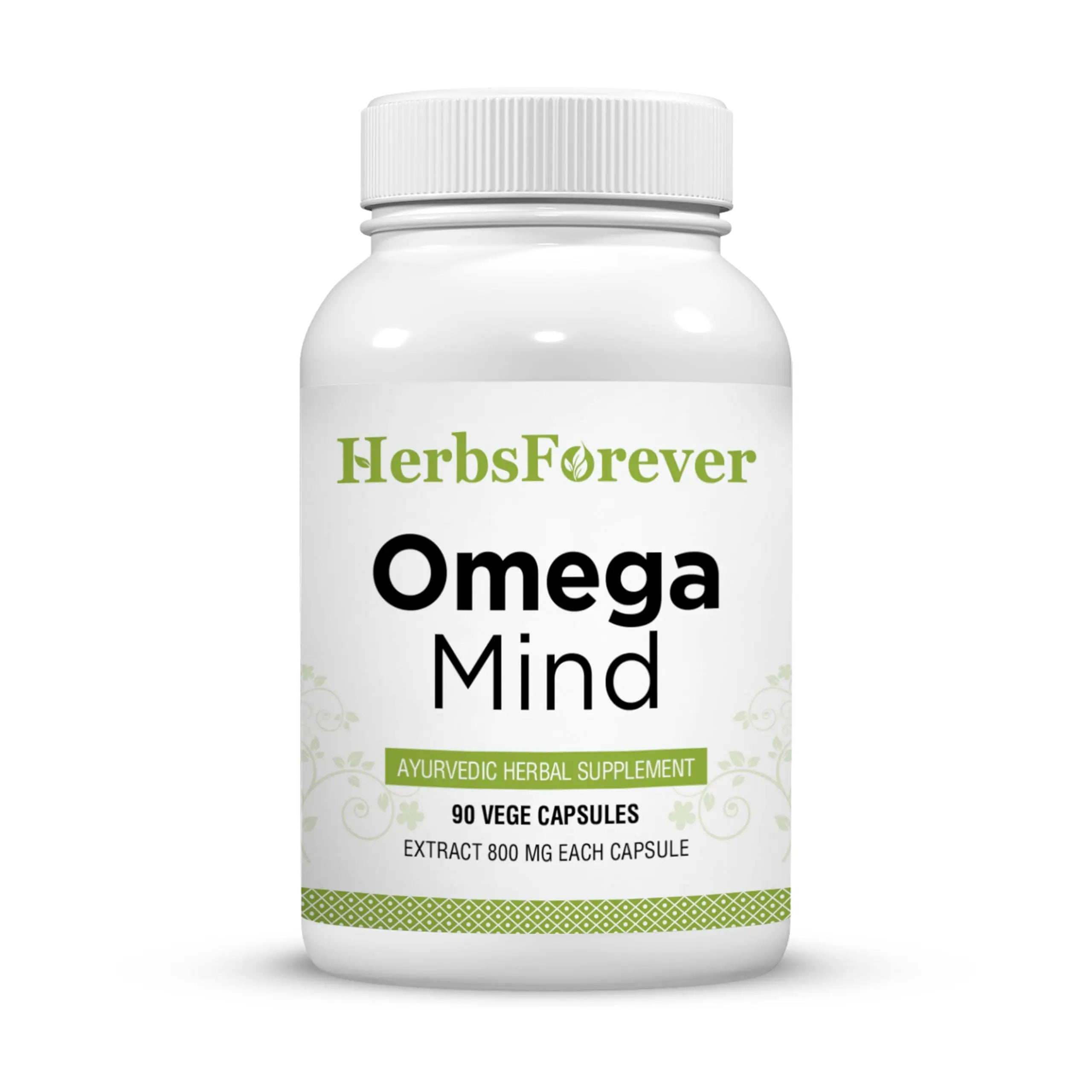 Herbsforever Omega Mind - Support Brain Function, Cognitive, Memory, Mental Clearity |Consentration,with Bacopa, Ashwagandha, Mucuna 10 Ayurvedic Herb Extracts|90 Veg Capsules|800 mg Herbsforever Au supplements