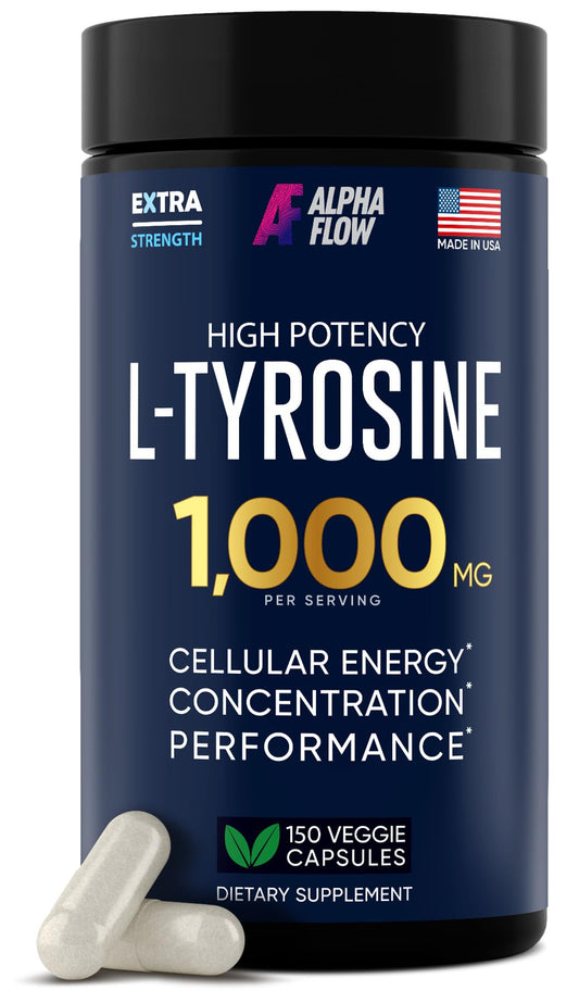 Alpha Flow L Tyrosine 1000MG Capsules - All-Natural L- Tyrosine Supplement for Focus & Energy Boost - Non-GMO & Gluten-Free Alpha FlowUS supplements
