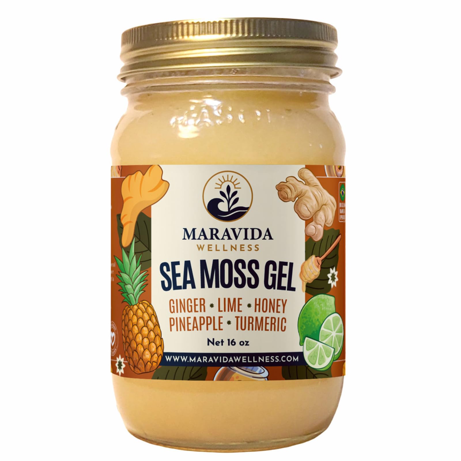 Maravida Wellness Sea Moss Gel – Pineapple, Lime, Honey, Ginger & Turmeric – 100% Natural Raw Organic Irish Moss – 16oz Jar – Premium Superfood for Everyday Wellness Maravida Wellness Au supplements