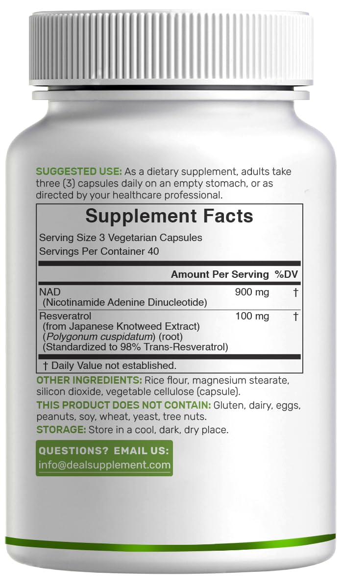 NAD+ Resveratrol Supplement 1,000mg Per Serving, 120 Veggie Capsules | 2-in-1 Extra Strength NMN Supplement Alternative | NAD Supplements for Women & Men | Non-GMO, Gluten Free DEAL SUPPLEMENT Au supplements