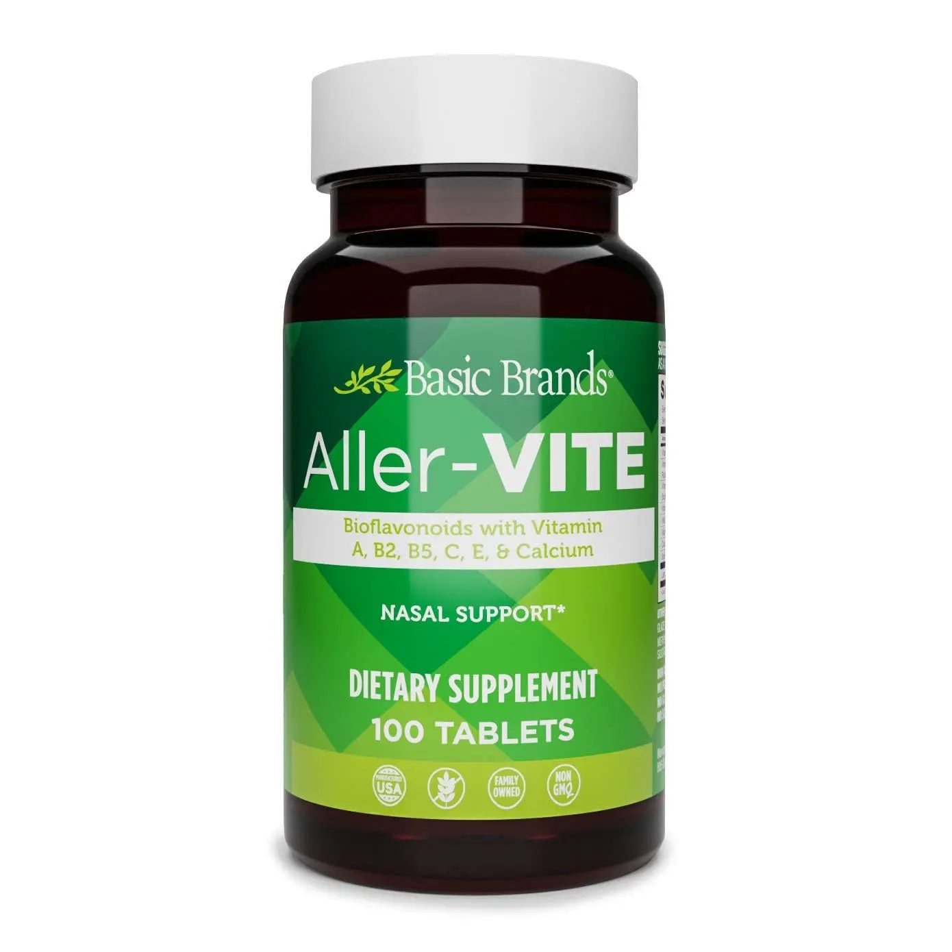 Basic Brands Aller Vite Nasal Support Tablets for Seasonal Allergy Relief, High Bioflavonoid Complex with Vitamins and Calcium, Gluten Free Daily Supplement, 100 Tablets Basic Brands Au supplements