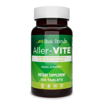 Basic Brands Aller Vite Nasal Support Tablets for Seasonal Allergy Relief, High Bioflavonoid Complex with Vitamins and Calcium, Gluten Free Daily Supplement, 100 Tablets Basic Brands Au supplements