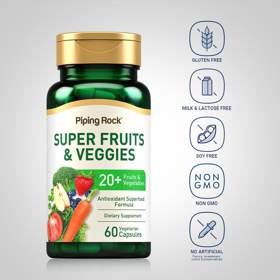 Piping Rock Fruits and Veggies Supplement | 60 Capsules | Superfood Fruit and Vegetables Vitamins | with Prebiotic Blend | Vegetarian Formula | Non-GMO, Gluten Free Piping Rock Au supplements