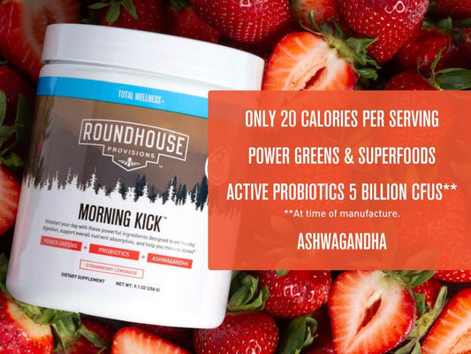 ROUNDHOUSE PROVISION Morning Kick, Zero Sugar Greens Superfood Powder Supplement with Ashwagandha, Collagen, Probiotics, Debloat Drink ROUNDHOUSE PROVISIONUS supplements