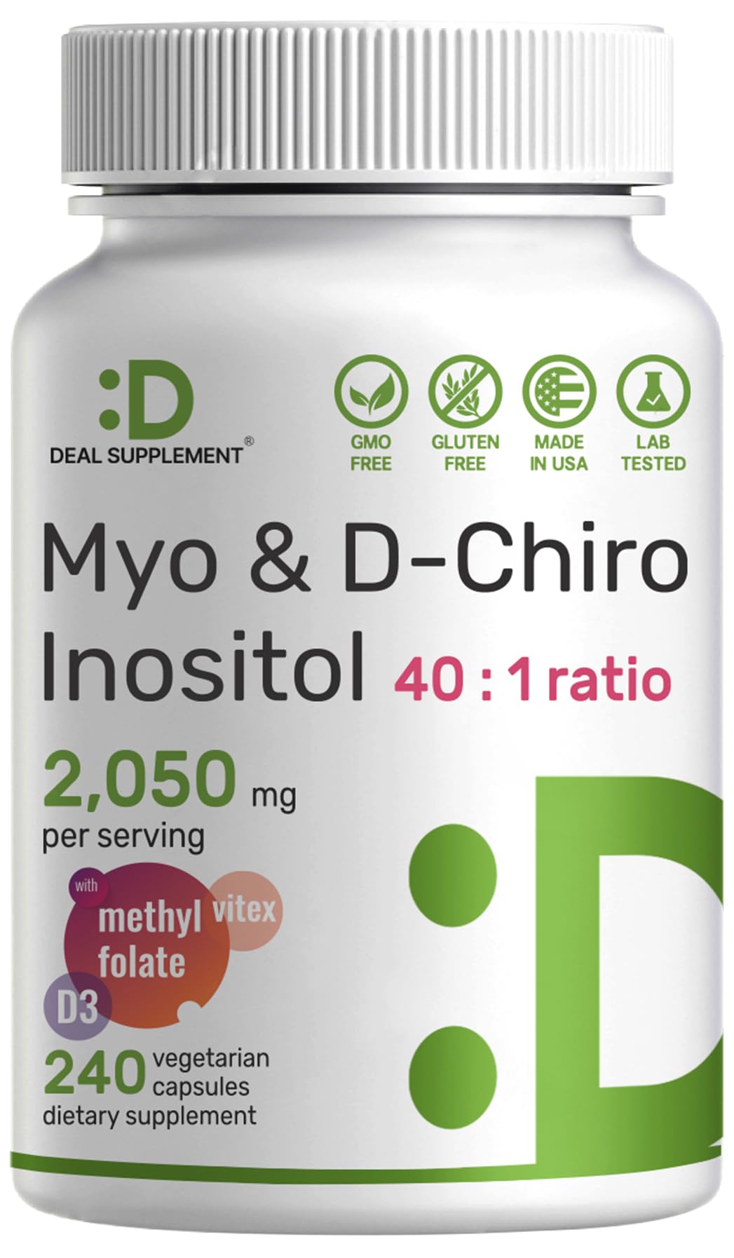 Myo-Inositol & D-Chiro Inositol Supplement (40:1) 2,050mg Per Serving, 240 Veggie Cap DEAL SUPPLEMENT Au supplements