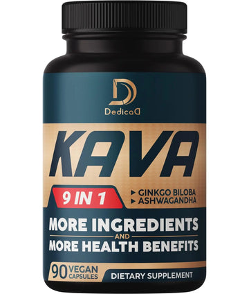 DEDICAD Kava Kava Capsules - 3 Month Supply - 9 Herbs with Ginkgo Biloba, Ashwagandha Root, Andean Cocoa, Graviola Leaf, Chamomile, Valerian, Lemon Balm & Skullcap - Support Mood & Immune - 90 Pills DEDICAD Au supplements