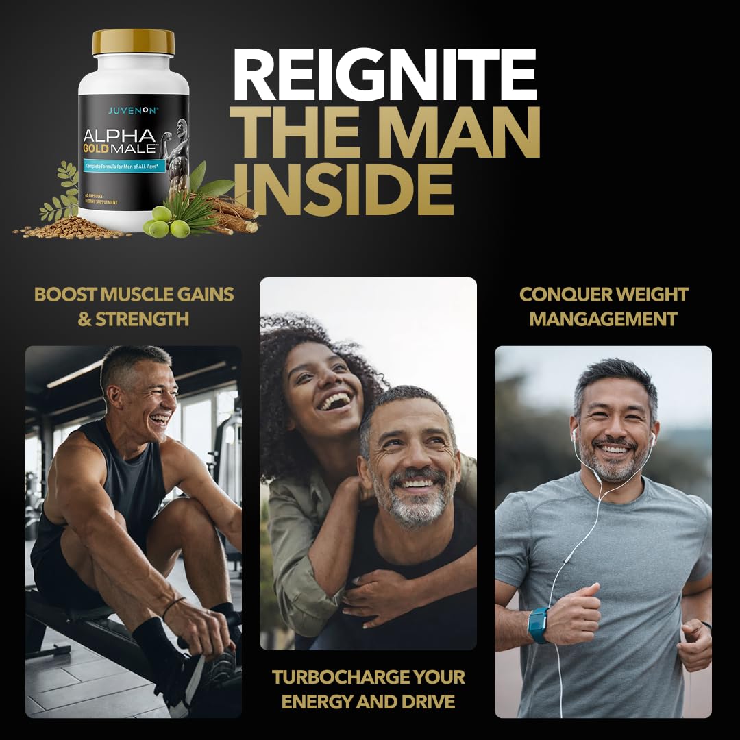Juvenon Alpha Gold Male Testosterone Booster for Men - T-Support & Male Vitality with KSM-66 Ashwagandha + Fenugreek + Boron Citrate + Saw Palmetto, Non-GMO Vegetarian Capsules Juvenon Au supplements