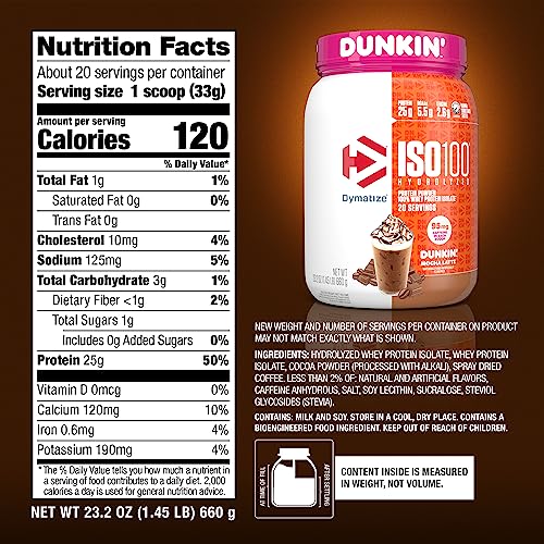 Dymatize ISO100 Hydrolyzed Protein Powder in Dunkin' Mocha Latte Flavor, 100% Whey Dymatize Au supplements