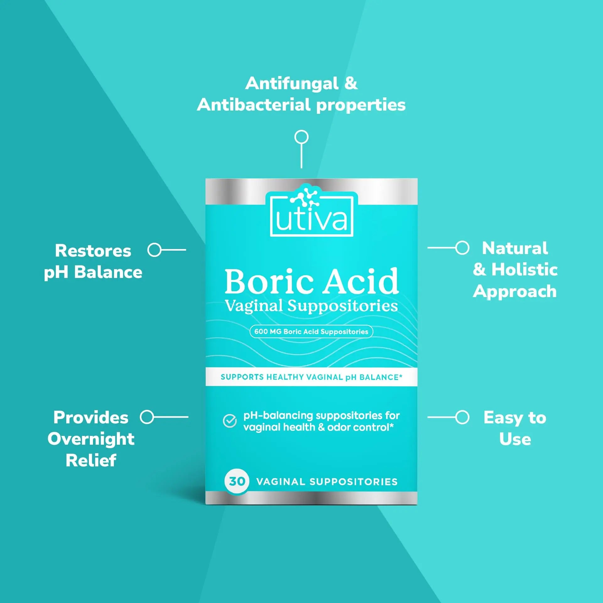 10% Bundle Utiva Boric Acid - 600mg 30-Boric Acid Vaginal Suppositories to Lower pH and Support Vaginal Health + Utiva Suppository Applicators – Hygienic Individually Wrapped 15 Vaginal Applicators Szio+ Au supplements