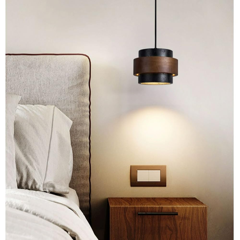 JIANGXMF Nordic Natural Travertine Pendant Light Wabi-sabi Stone Chandelier Retro Industry Hanging Ceiling Lamp for Bedroom Bedside Study Dining Table Lighting (Black) JIANGXMF Au supplements
