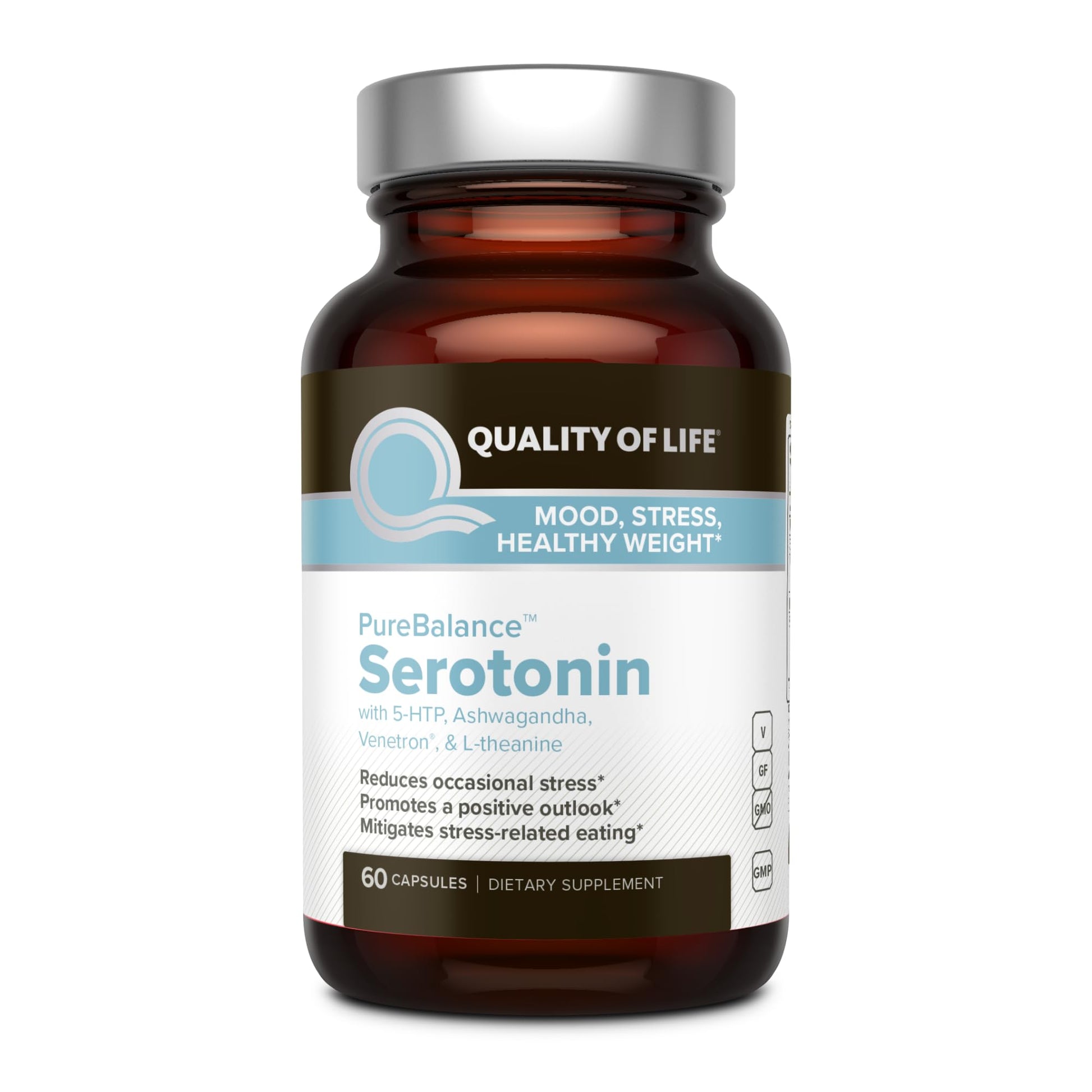 Quality of Life Pure Balance Serotonin Premium–Helps Boost Serotonin & Cortisol Levels - Includes 5-HTP, Venetron, Sensoril, Vitamin D3 & L-Theanine–60 Capsules Quality of Life Au supplements
