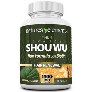 Natures Elements Advanced Shou Wu for Gray Hair – Prepared He Shou Wu for Hair Growth with Biotin, Bioperine, Fo-Ti Root & More – 100% Natural – 60 Tablets – Non-GMO, Gluten-Free Natures Elements Au supplements