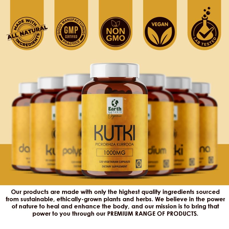 Earth BOTANIC Organic Kutki Root Powder 1000mg 120 Capsules (Picorohiza Kurrooa) Earth BOTANIC Organic Au supplements