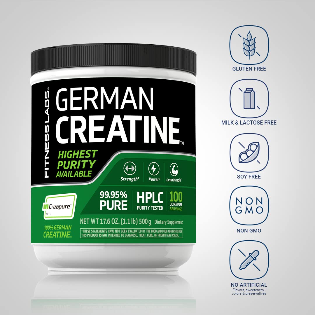 Fitness Labs German Creatine Monohydrate Powder | 500 Grams | Creapure Fitness Supplement | for Men & Women | Unflavored | 100 Servings Fitness Labs Au supplements