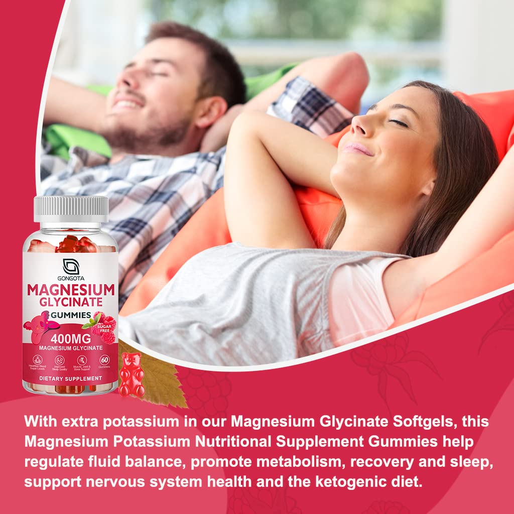 Magnesium Glycinate Gummies 400 mg with 100 mg Composite magnesium - Chelated Magnesium Potassium Supplement with Vitamin D, B6 Supports Calm, Sleep, Memory & Muscle Cramps,Sugar Free - 120 Gummies GONGOTA Au supplements