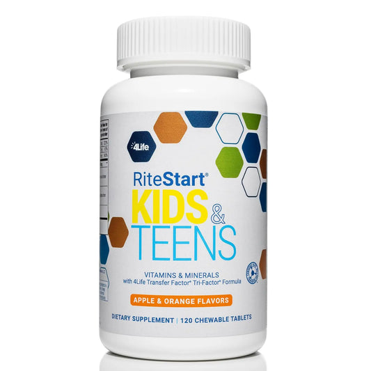 4Life RiteStart Kids and Teens- Apple, Orange Flavors, 22 Essential Vitamins, Minerals, Immune System and Brain Support Ages 2+ - 120 Chewable Tablets 4LifeAU supplements