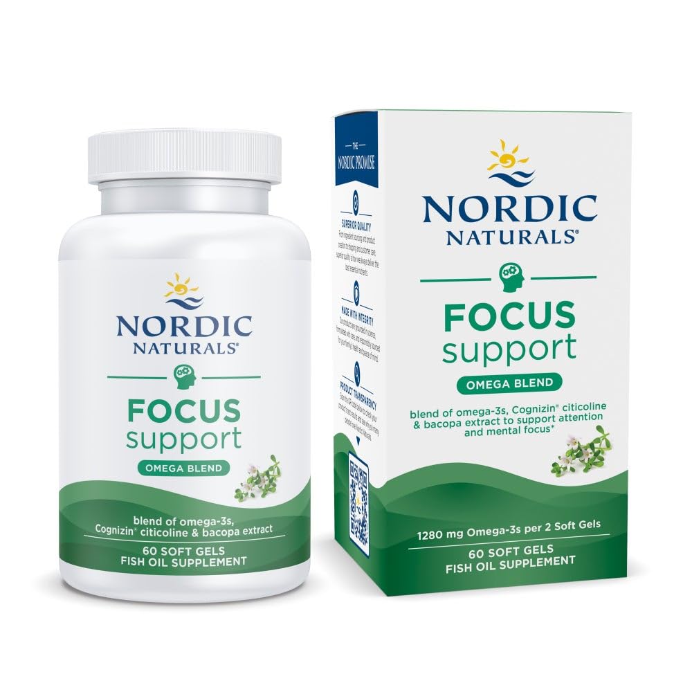 Nordic Naturals Omega Focus, Lemon - 60 Soft Gels - 1280 mg Omega-3 + Citicoline & Bacopa Monnieri Extract - Focus, Attention, Memory, Brain Health - Non-GMO - 30 Servings Nordic Naturals Au supplements