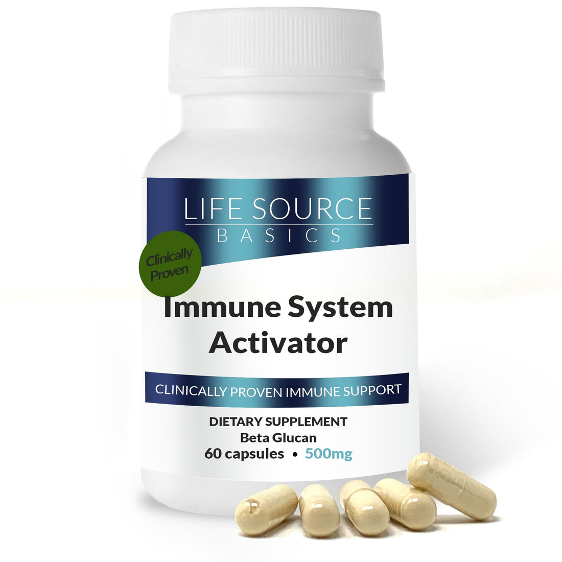 Life Source Basics Immune System Support Activator - High Purity Beta 1,3/1,6 Glucan - Immunity and Vitamin Supplement Non-GMO & Vegan Friendly for Men & Women, Gluten-Free 500 mg - 60 Capsules L LIFE SOURCE BASICS Au supplements