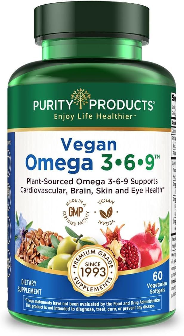 Purity Products Omega 3-6-9 Vegan and Vegetarian Formula - “5 in 1” Essential Fatty Acid Complex - Scientifically Formulated Plant-Based Omega 3 6 9 Essential Fatty Acids (EFA) - from (60) Purity Products Au supplements