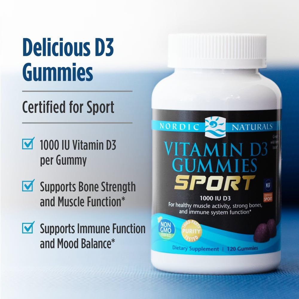 Nordic Naturals Vitamin D3 Gummies Sport, Wild Berry - 120 Gummies - 1000 IU Vitamin D3 - NSF Certified - Healthy Bones, Mood & Immune System Function - Non-GMO - 120 Servings Nordic Naturals Au supplements