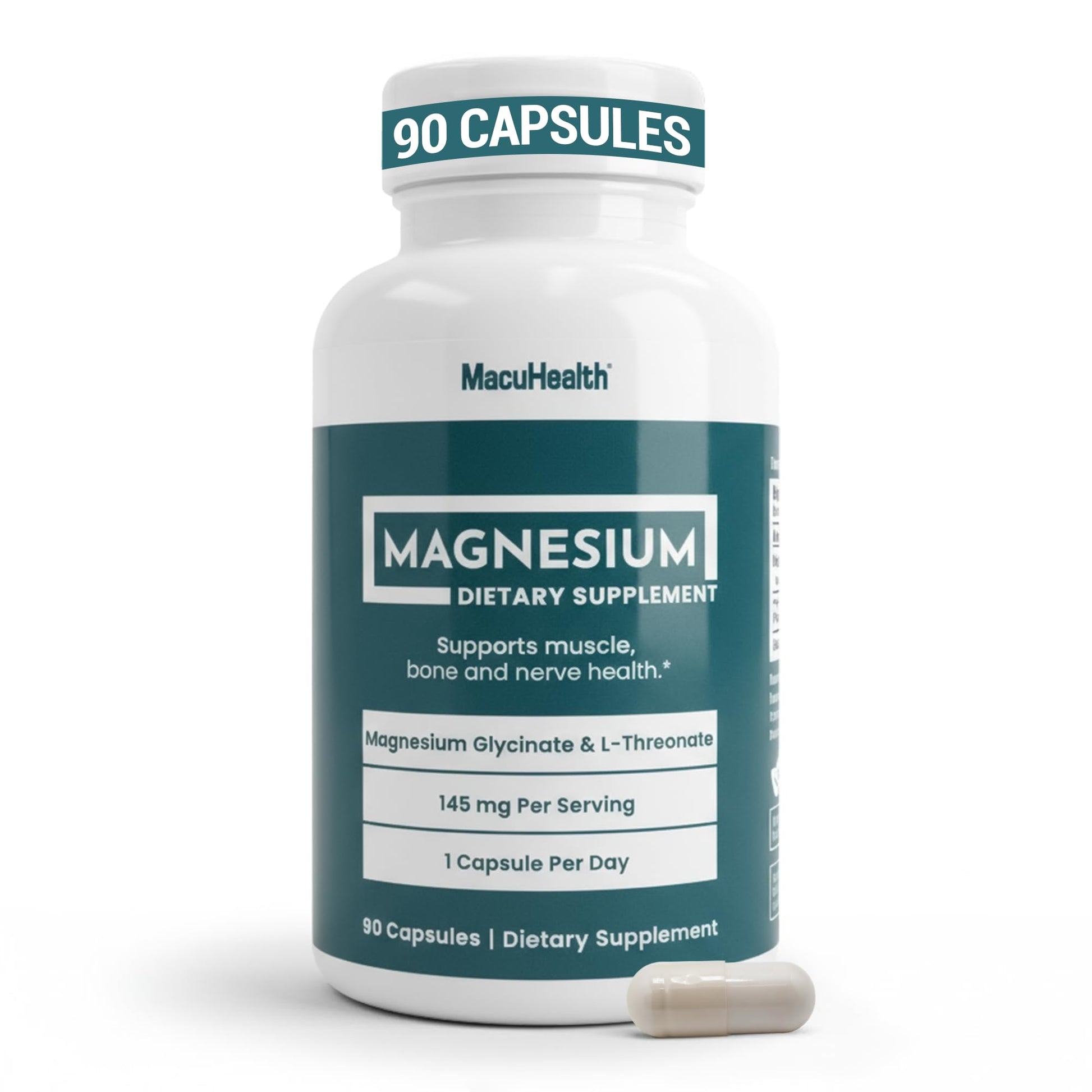 MacuHealth Magnesium Glycinate & L-Threonate 145mg - 90 Capsules - Highly Absorbable Magnesium for Energy, Calm & Focus - Gentle on Stomach, Vegan, Non-GMO - Premium Chelated Magnesium Supplement Macuhealth Au supplements