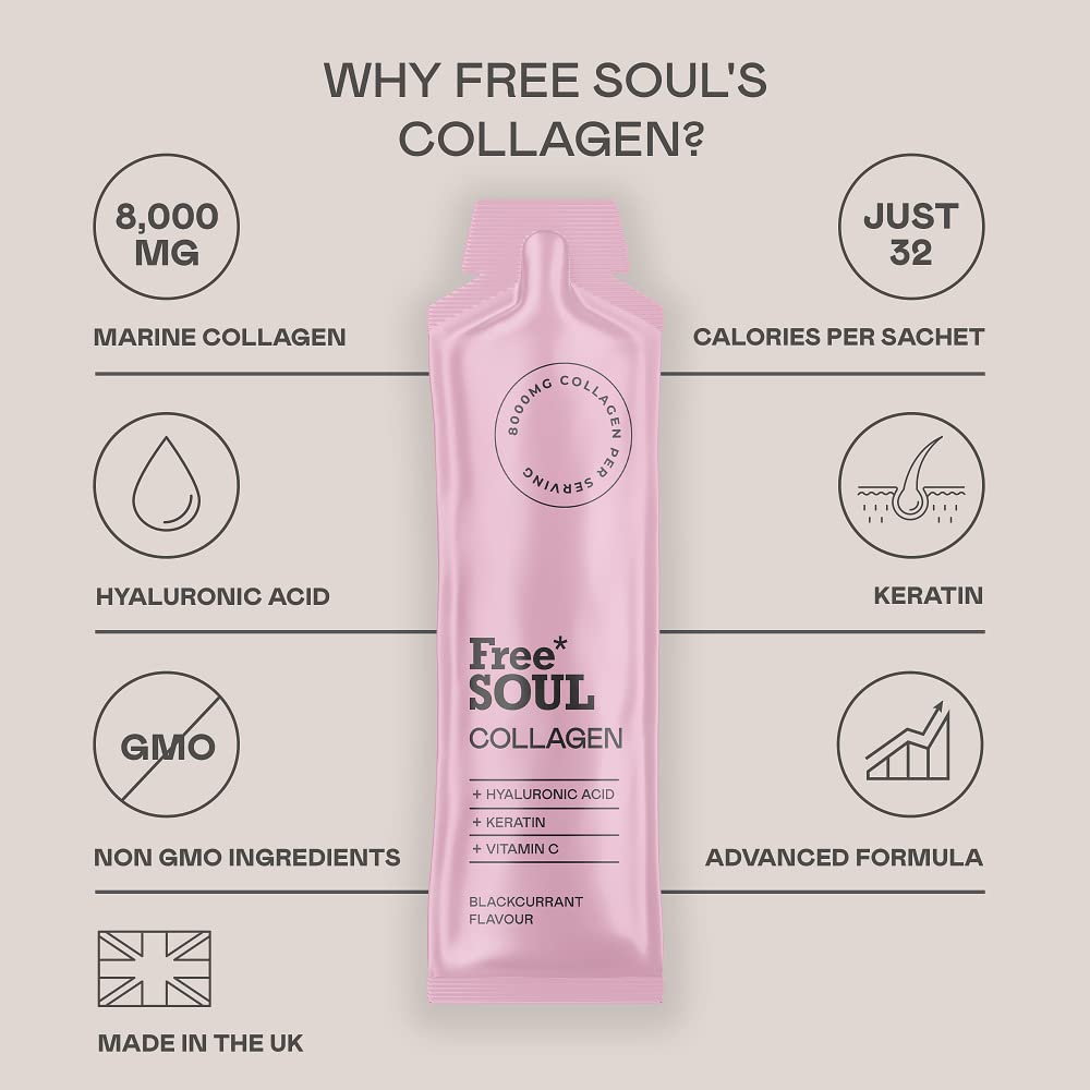 Marine Collagen Liquid 8000mg with Hyaluronic Acid, Keratin, & Vitamin C, 14 x 8000mg Hydrolysed Collagen Free Soul Au supplements