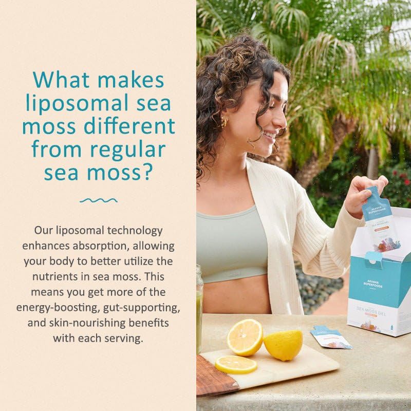 Akasha Superfoods Irish Sea Moss Gel, Liposomal Seamoss with Irish Sea Moss, Vitamin E, Citrus, Organic Vanilla, Glycerin, Skin, Energy & Gut Health Support for Women & Men, Sweet Citrus Flavor, 30 Ct Akasha Superfoods Au supplements