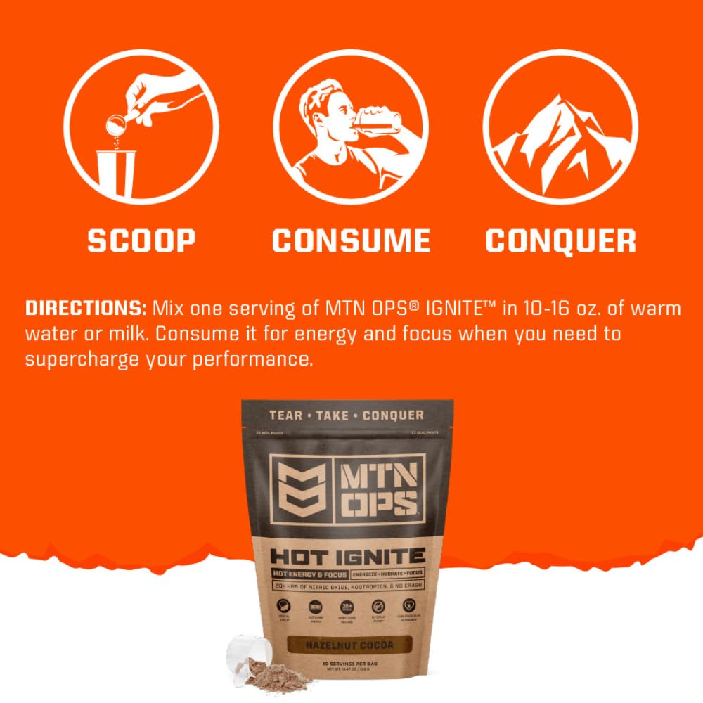 MTN OPS Hot Ignite Supercharged Energy Drink Mix Focus Enhancer, Hazelnut Cocoa MTN OPS Au supplements