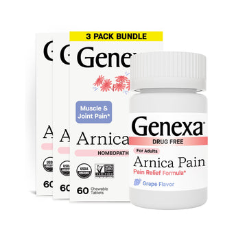 Genexa Arnica Tablets for Pain Relief Formula | Alleviate Muscle & Joint Pain, Soreness, & Stiffness | Delicious Organic Grape Flavor | Homeopathic Remedy Made Clean | 300 Chewable Tablets (3 Pack) Genexa Au supplements