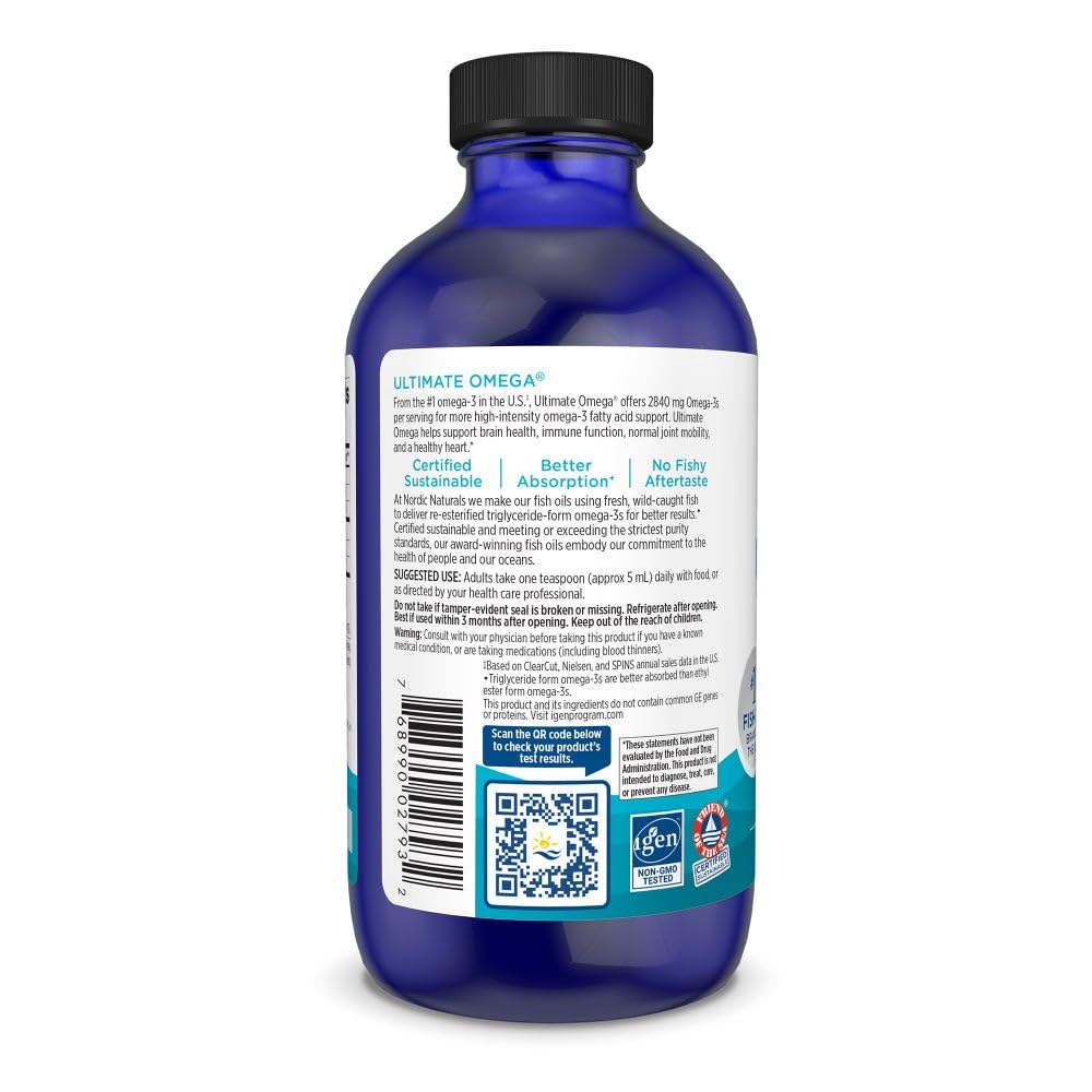 Nordic Naturals Ultimate Omega Liquid, Lemon Flavor - 8 oz - 2840 mg Omega-3 - High-Potency Fish Oil Supplement with EPA & DHA - Promotes Brain & Heart Health - Non-GMO - 48 Servings Nordic Naturals Au supplements