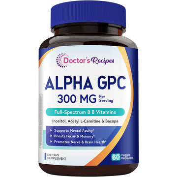 Doctor's Recipes Alpha GPC 300 mg Supplement, with 8 B Vitamins, Inositol, Acetyl L-Carnitine, Highly Bioavailable Source of Choline, 12-in-1 Cognitive Support for Women & Men, 60 Veggie Capsules Doctor's Recipes Au supplements