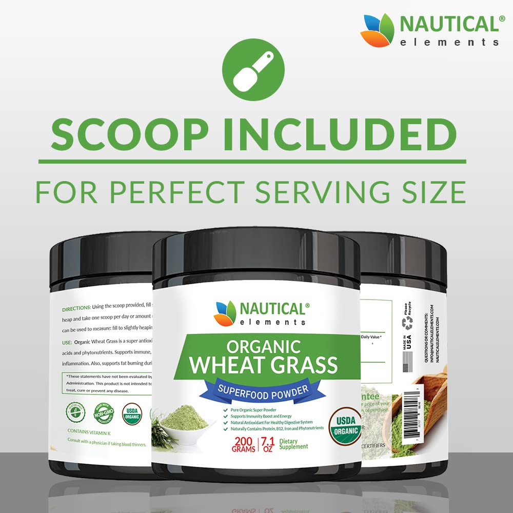 Wheatgrass Powder - USDA Certified Organic Wheat Grass Powder That Is Rich In Essential Amino Acids, Chlorophyll, Antioxidants, Fatty Acids, Minerals & Vitamins - US Grown - Vegan & Non-GMO Superfoods Nautical Elements Au supplements